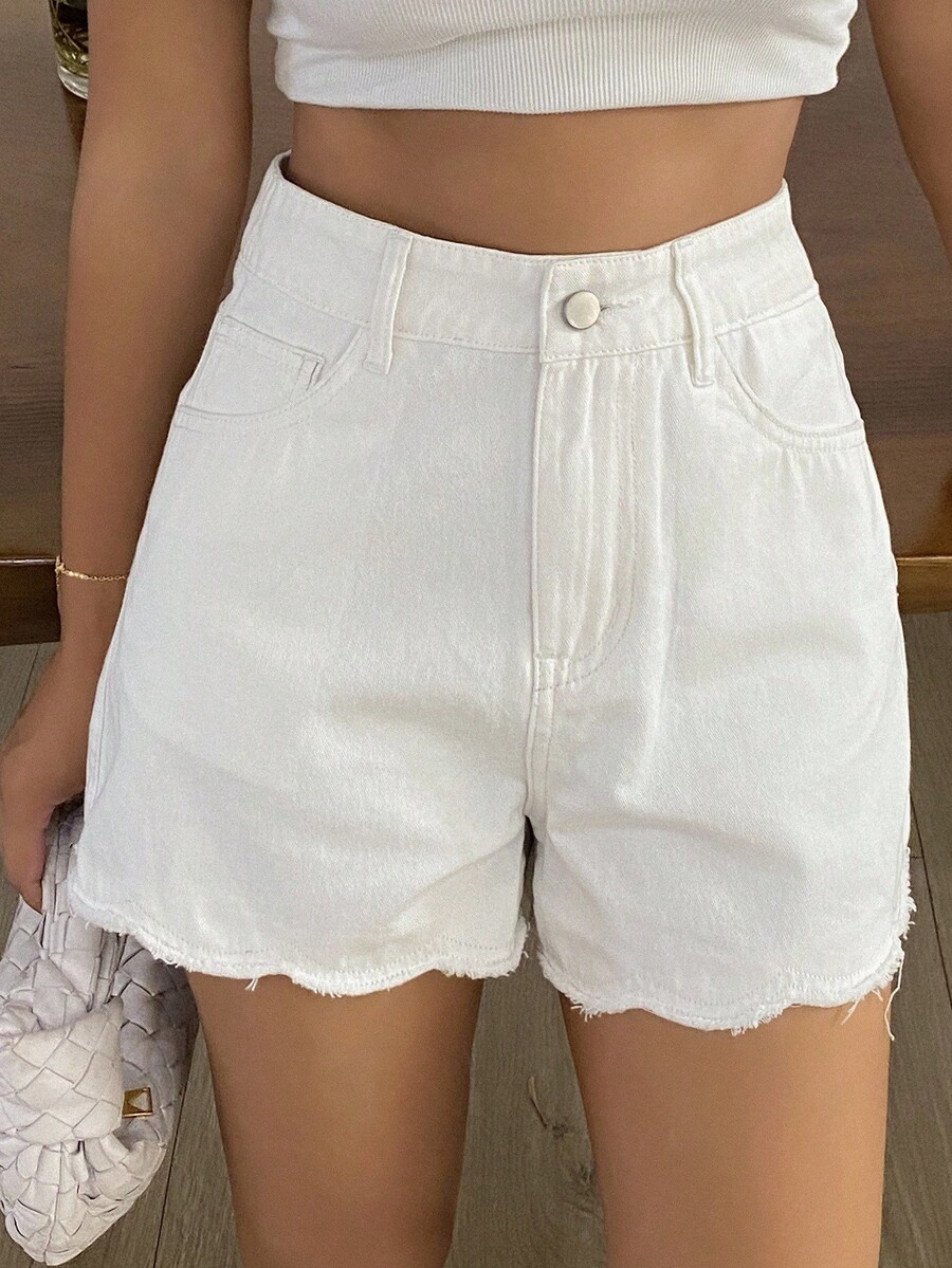 Shorts Denim Frayed - شورتات جينز نسائية فضفاضة غير رسمية