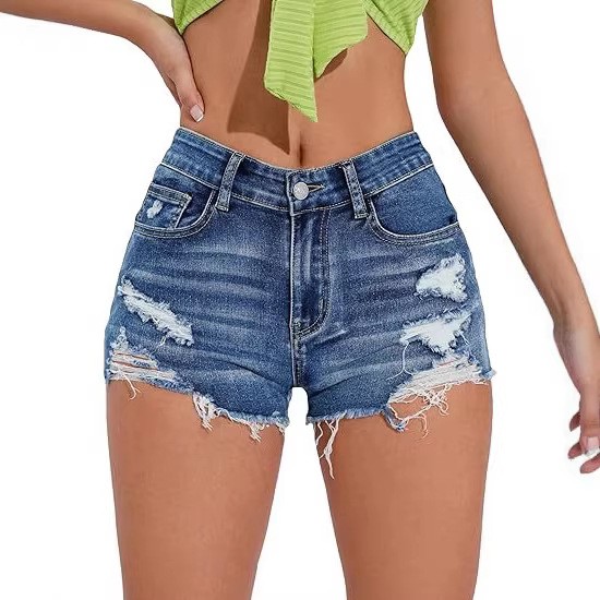 Shorts Denim Frayed - شورت جينز نسائي بخصر عالٍ وحواف