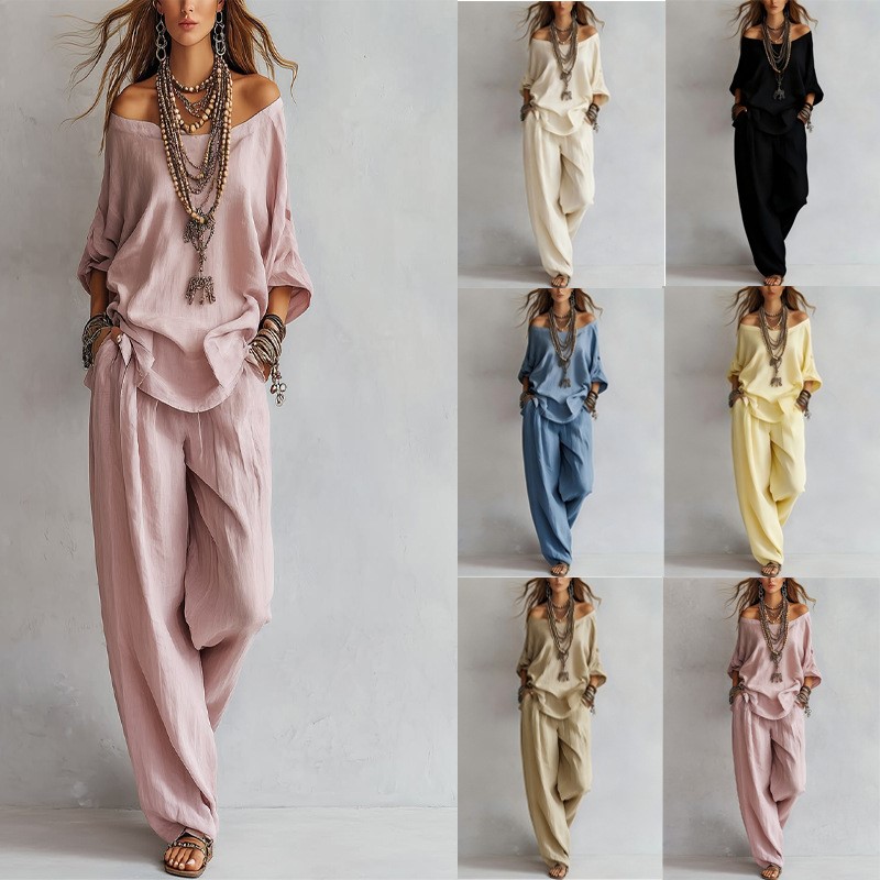 Linen Pant Wide - طقم نسائي صيفي جديد 2026 من