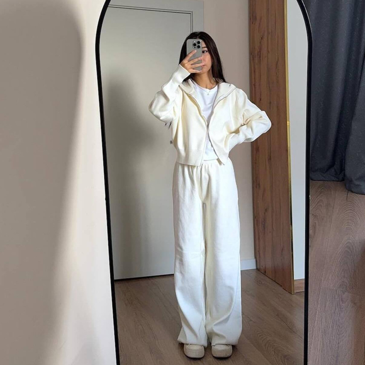 Linen Pant Wide - مجموعات النساء مطابقة محبوك عادية قطعتين