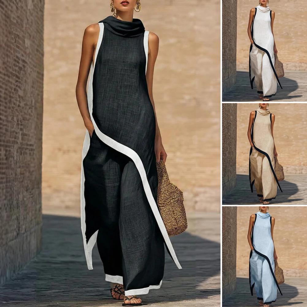 Linen Pant Wide - طقم نسائي من قطعتين من القطن