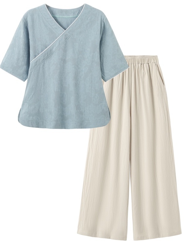 Linen Pant Wide - طقم نسائي صيفي جديد بتصميم صيني