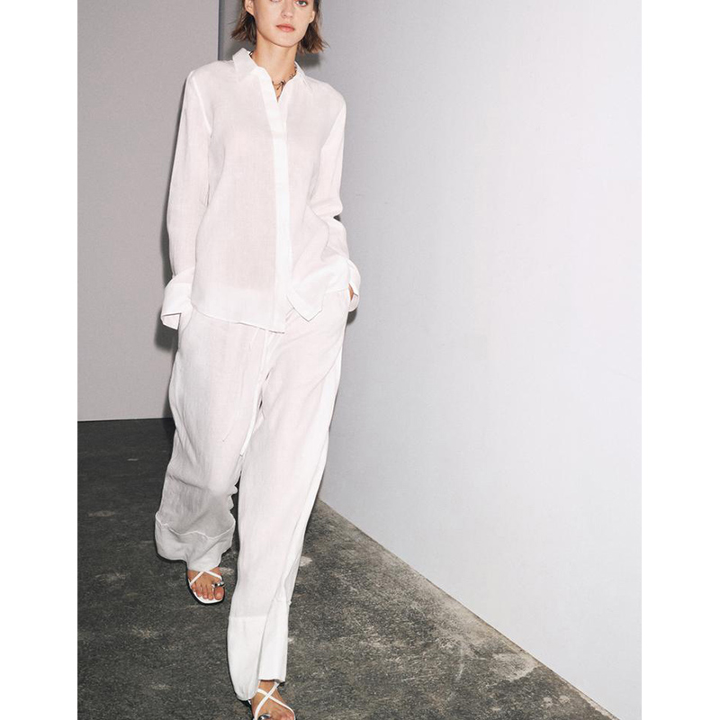 طقم قطعتين عصري من قميص بأكمام - مراجعة Linen Pant Wide وسعره