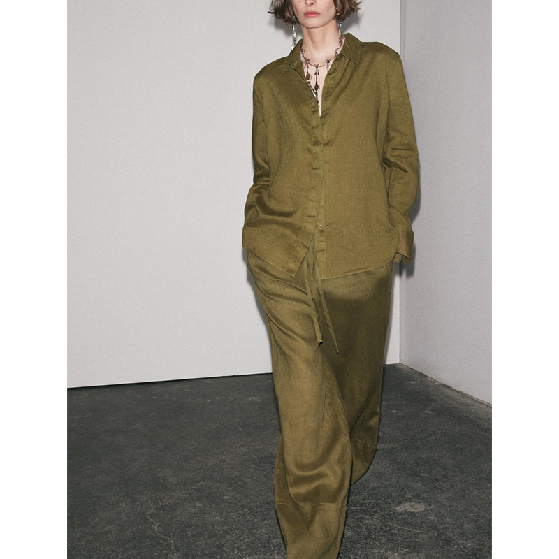 طقم قطعتين عصري من قميص بأكمام - مراجعة Linen Pant Wide وسعره
