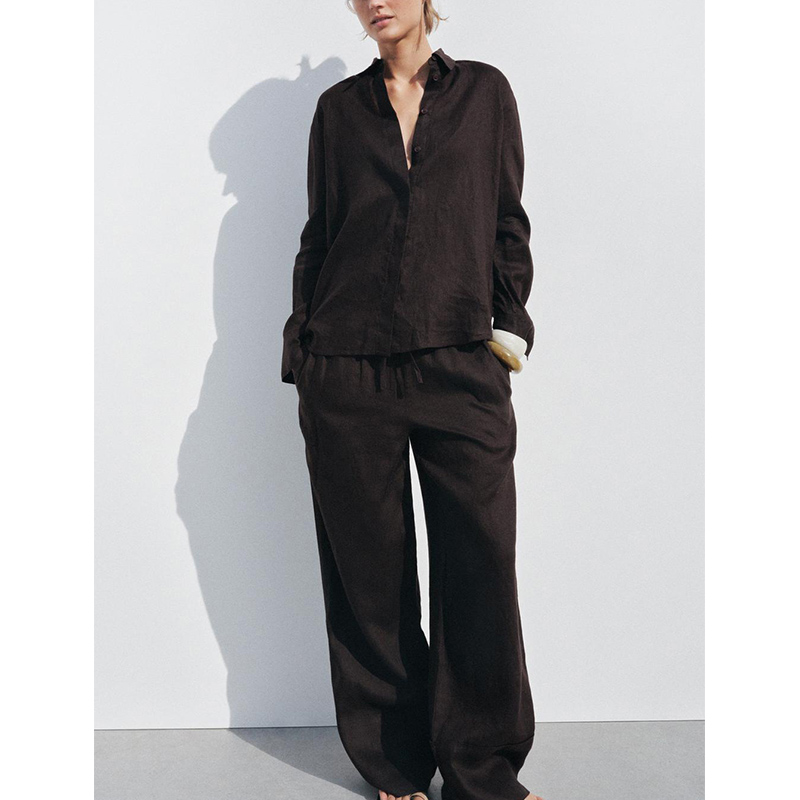 طقم قطعتين عصري من قميص بأكمام - مراجعة Linen Pant Wide وسعره