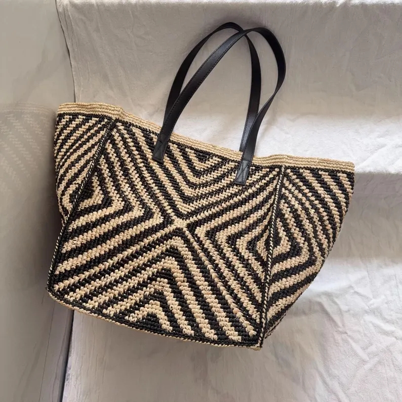 حقيبة يد نسائية كبيرة الحجم من - مراجعة Crochet Bag Raffia وسعره