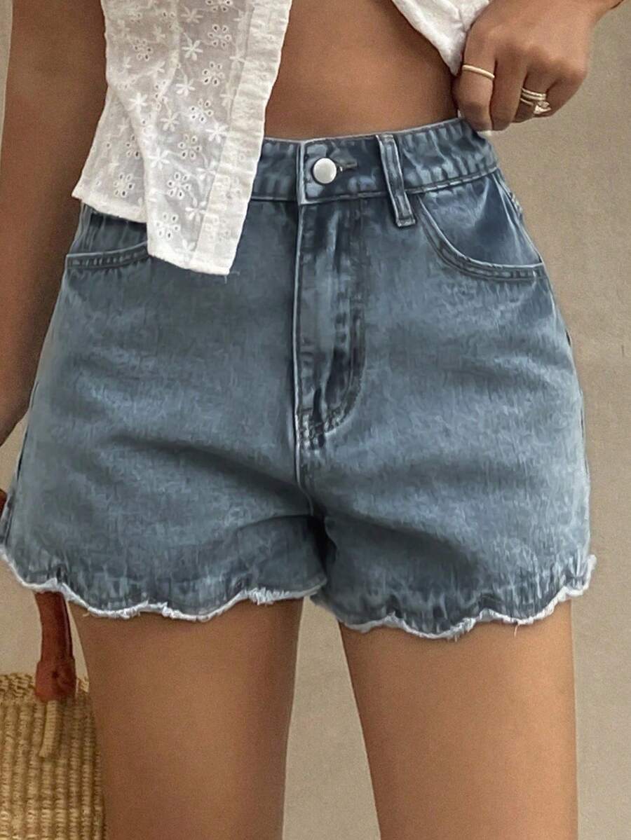شورتات جينز نسائية فضفاضة غير  - مراجعة Shorts Denim Frayed وسعره