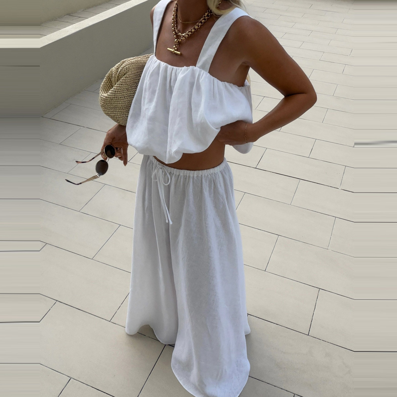 طقم نسائي أنيق من قطعتين بدون  - مراجعة Linen Pant Wide وسعره
