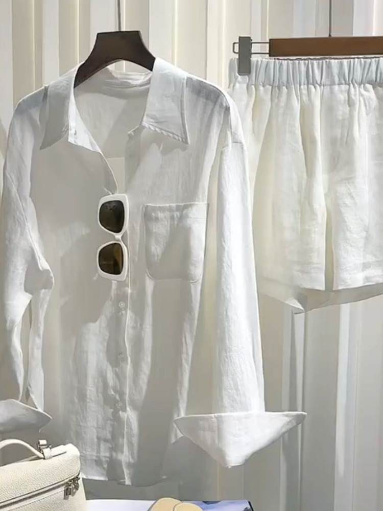 طقم قميص كتان صيفي للنساء مع ب - مراجعة Linen Pant Wide وسعره