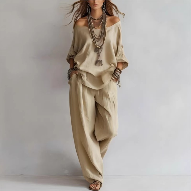طقم نسائي صيفي جديد 2026 من قط - مراجعة Linen Pant Wide وسعره