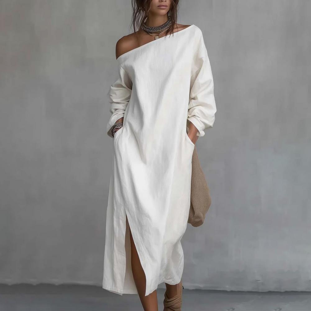 فستان ماكسي نسائي بكتف واحد وأ - مراجعة Linen Dress Wrap وسعره
