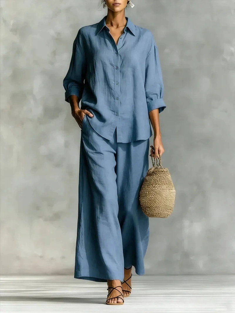 طقم نسائي جديد مكون من قميص بأ - مراجعة Linen Pant Wide وسعره