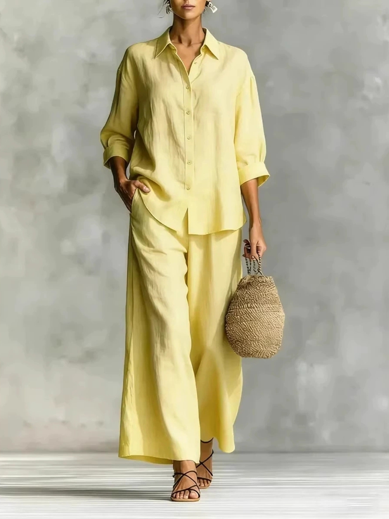 طقم نسائي جديد مكون من قميص بأ - مراجعة Linen Pant Wide وسعره