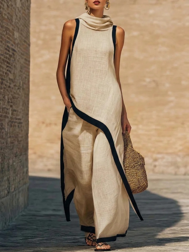 طقم نسائي من الكتان بألوان متب - مراجعة Linen Pant Wide وسعره