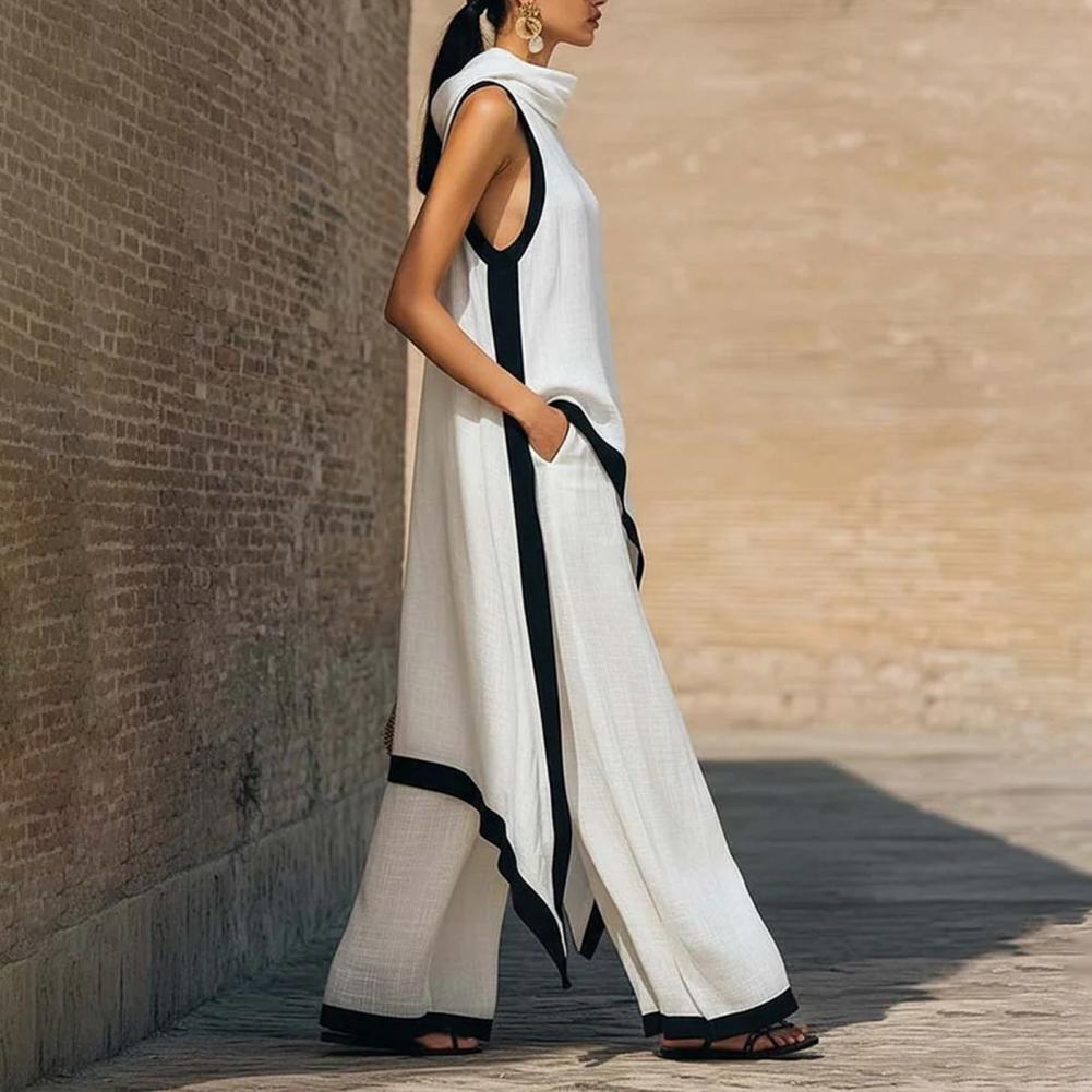 طقم نسائي من قطعتين من القطن و - مراجعة Linen Pant Wide وسعره