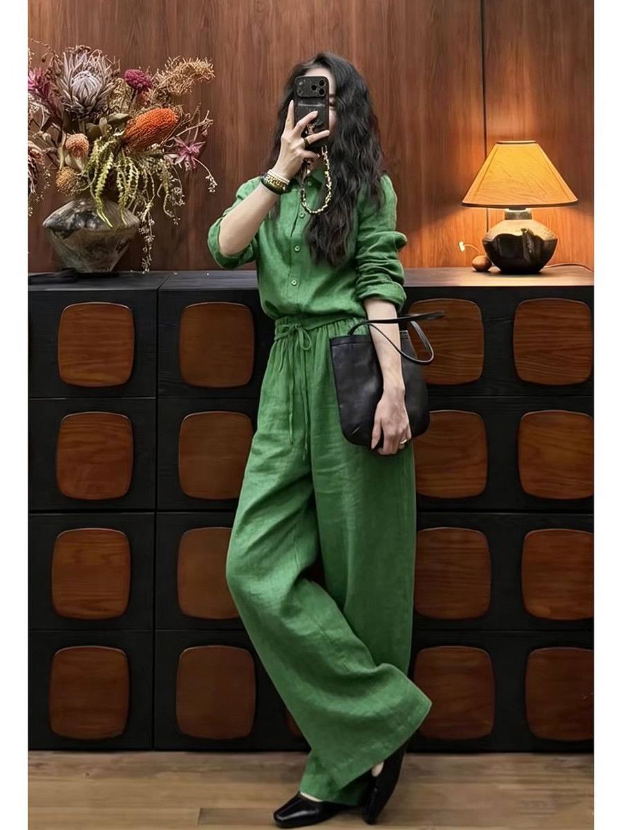 طقم قطعتين من قميص الكتان الفض - مراجعة Linen Pant Wide وسعره