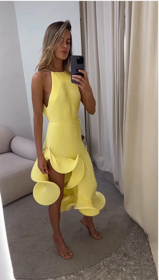 فستان ماكسي أنيق للنساء باللون - مراجعة Maxi Dress Halter وسعره